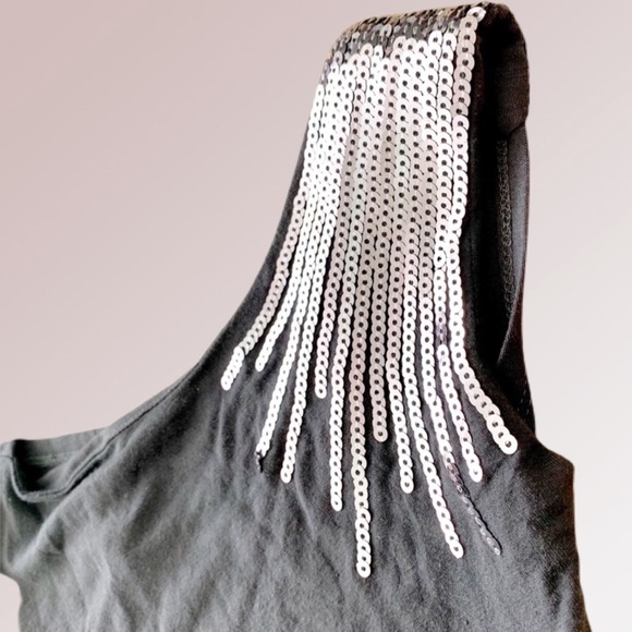 SOLD Y2K Vintage Tank Top Silver Mirror Sequin Stretchy Soft Gray FCNY Small 00s - Picture 9 of 11